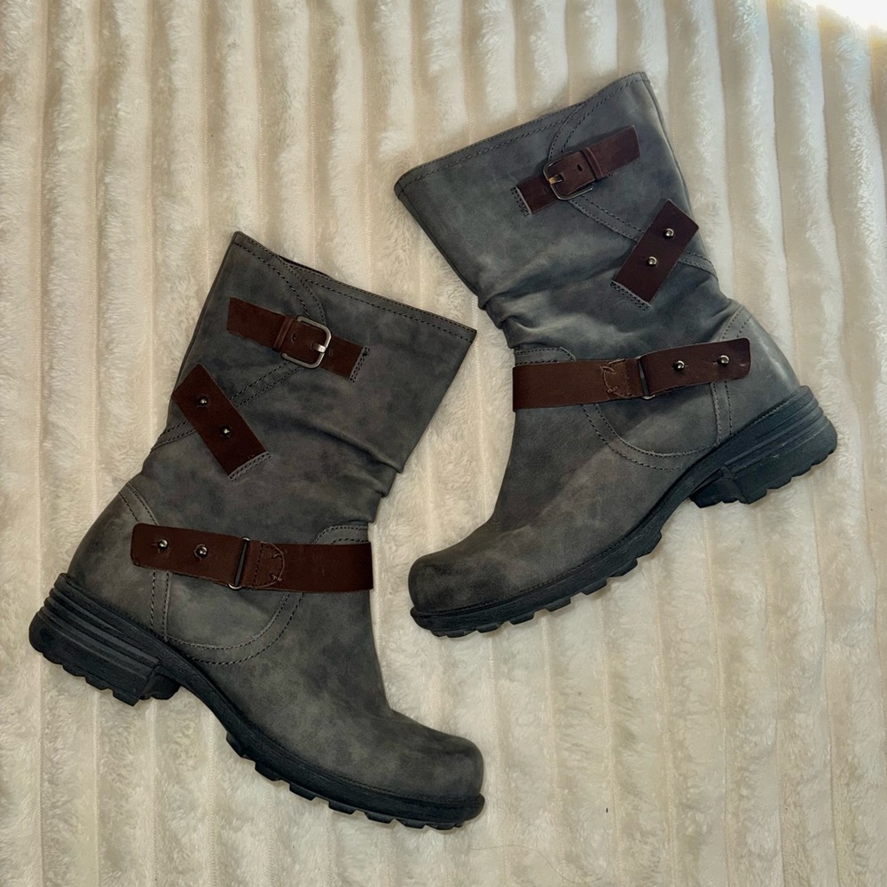 Rockport Gray and Brown Mid-Calf Buckle Boots